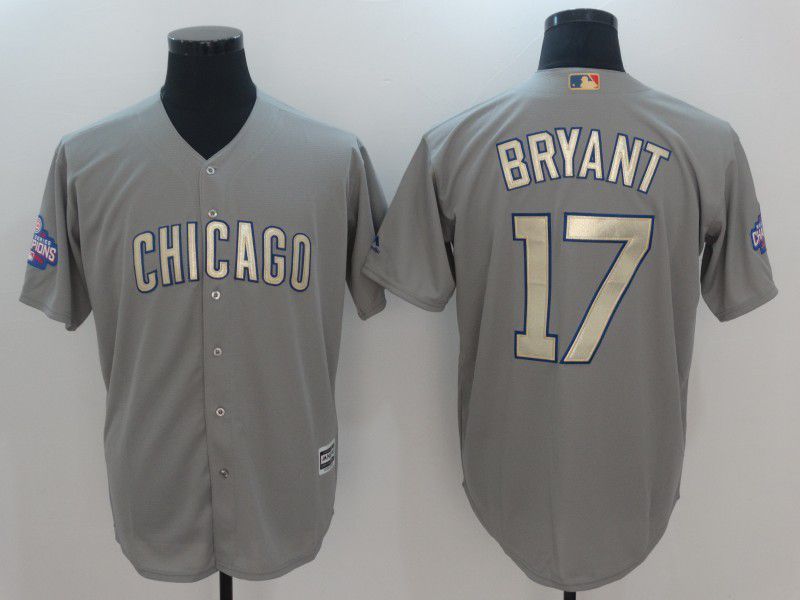 Men 2017 MLB Chicago Cubs #17 Bryant Grey Gold Program Game Jersey